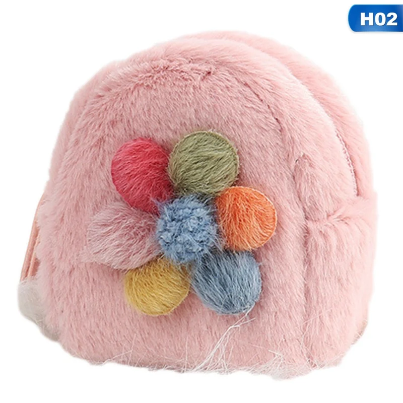 1Pcs Plush Wallet Girl Faux Fur Plush Bag Girl Princess Bag Female Decorative Flower Ball Plush Purse - Цвет: 2
