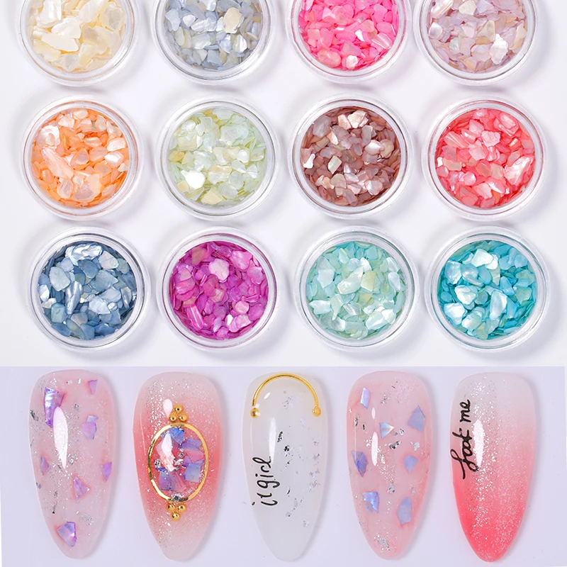 

1 Box 3D Mixed Size Nail Sequins 12 Colors Seashell Slices Colorful Irregular Nail Art Decorations DIY Designs Accessories