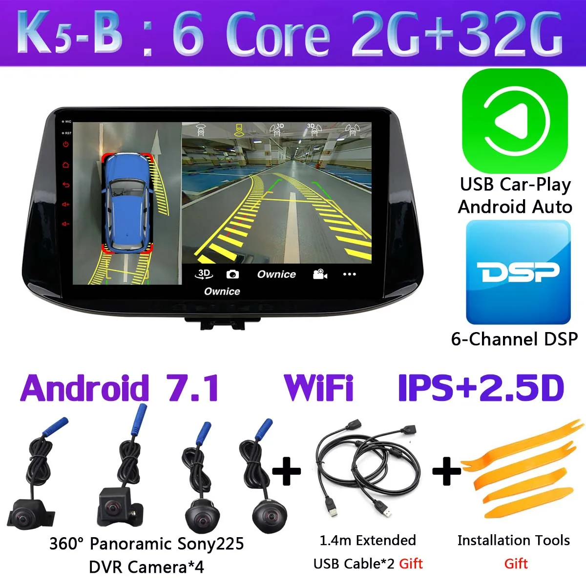 K5-B-CarPlay 360 ° камера 1Din Android 9,0 8 ядерный 4 гб озу+ 64 гб пзу gps радио CarPlay SPDIF DSP автомобильный плеер для hyundai i30 стерео - Цвет: K5-B-CarPlay