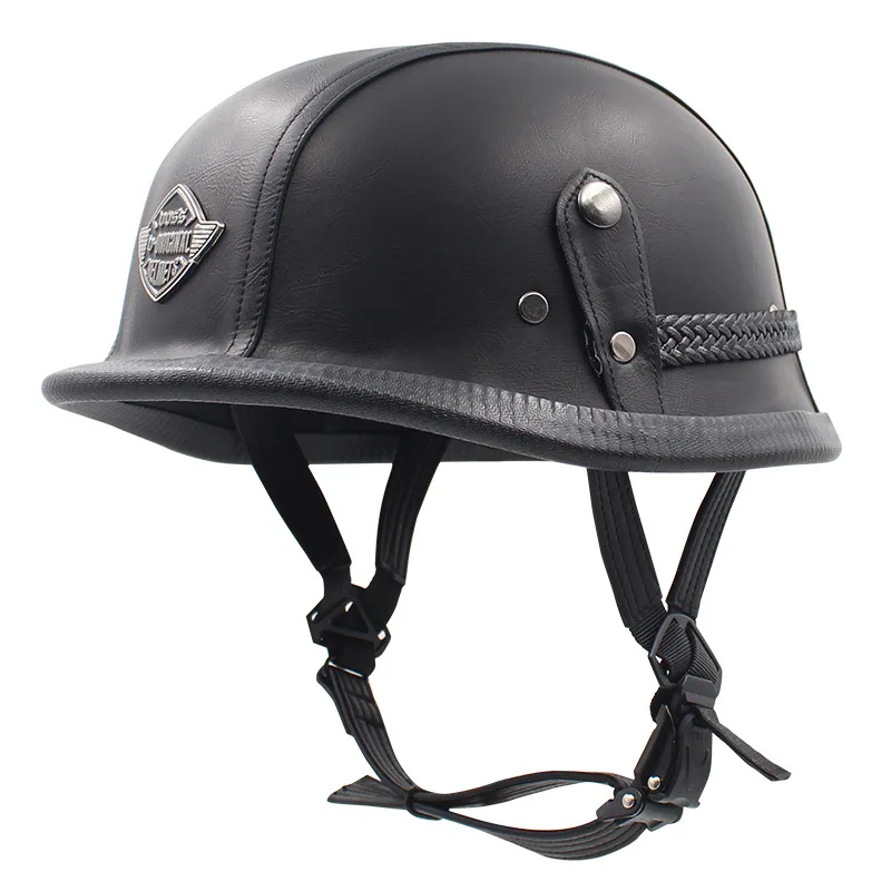 German retro checking leather helmet Four season move the HL half helmet half covered electric motorcycle helmet men and women
