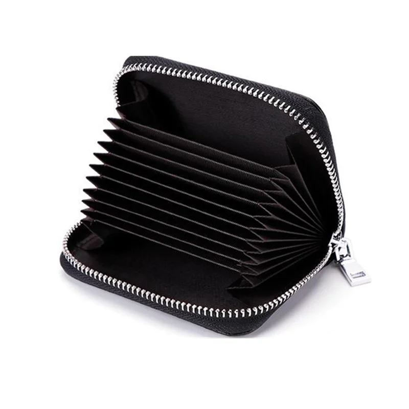 PURDORED 1 pc Business Card Holder Genuine Leather Credit Card Holder Women Zipper Pocket Unisex Card Case Dropshipping