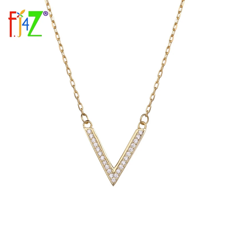 

F.J4Z 100% S925 sterling silver fashion simple geometric designs zircon V shape elegant pendant necklace for women