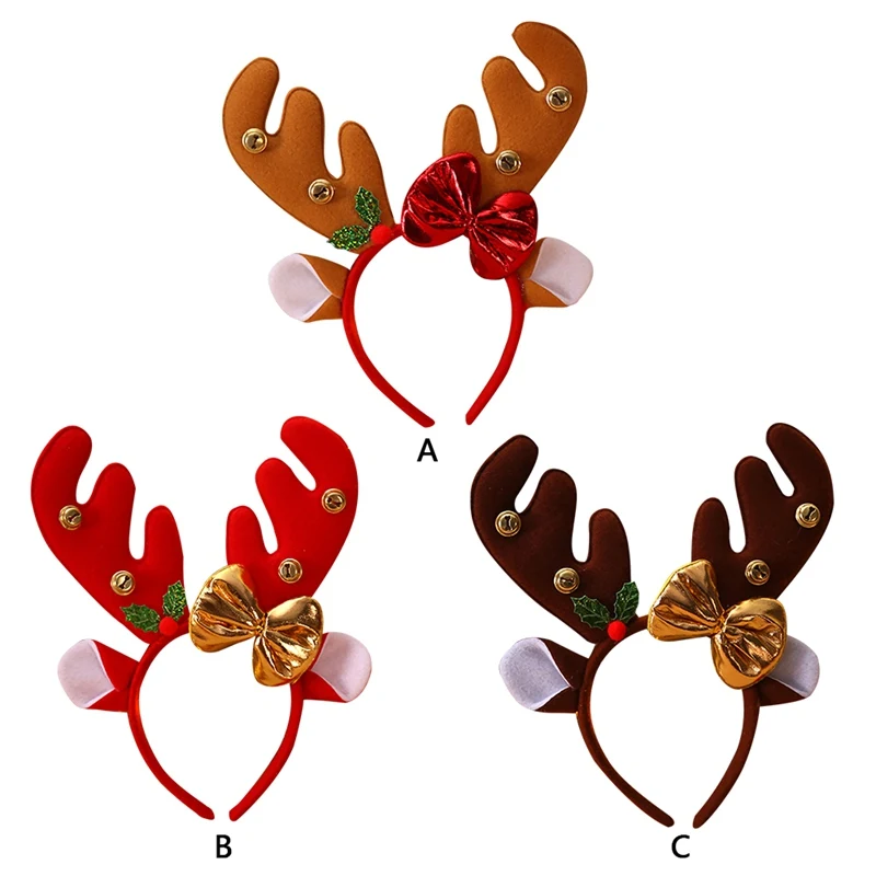 Christmas Reindeer Antler Headband With Red Rudolph Nose Xmas Party Costumes Headwear Accessories Gifts Christmas Decorations