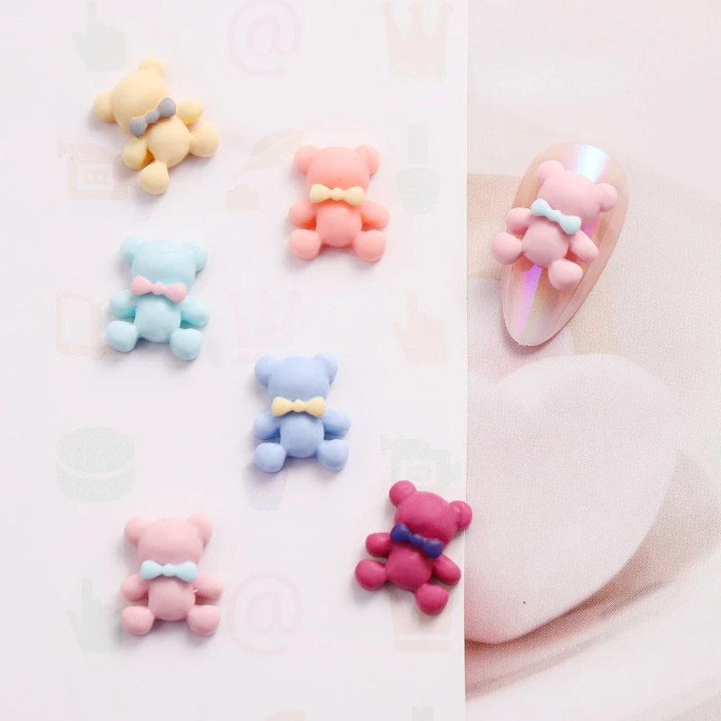 

10PCS Cute Macaron Candy-colored Bow Bear Nail Ornament Cartoon Jewelry,15*19mm 3d Charms Rhinestones Manicure Accessories#EW25