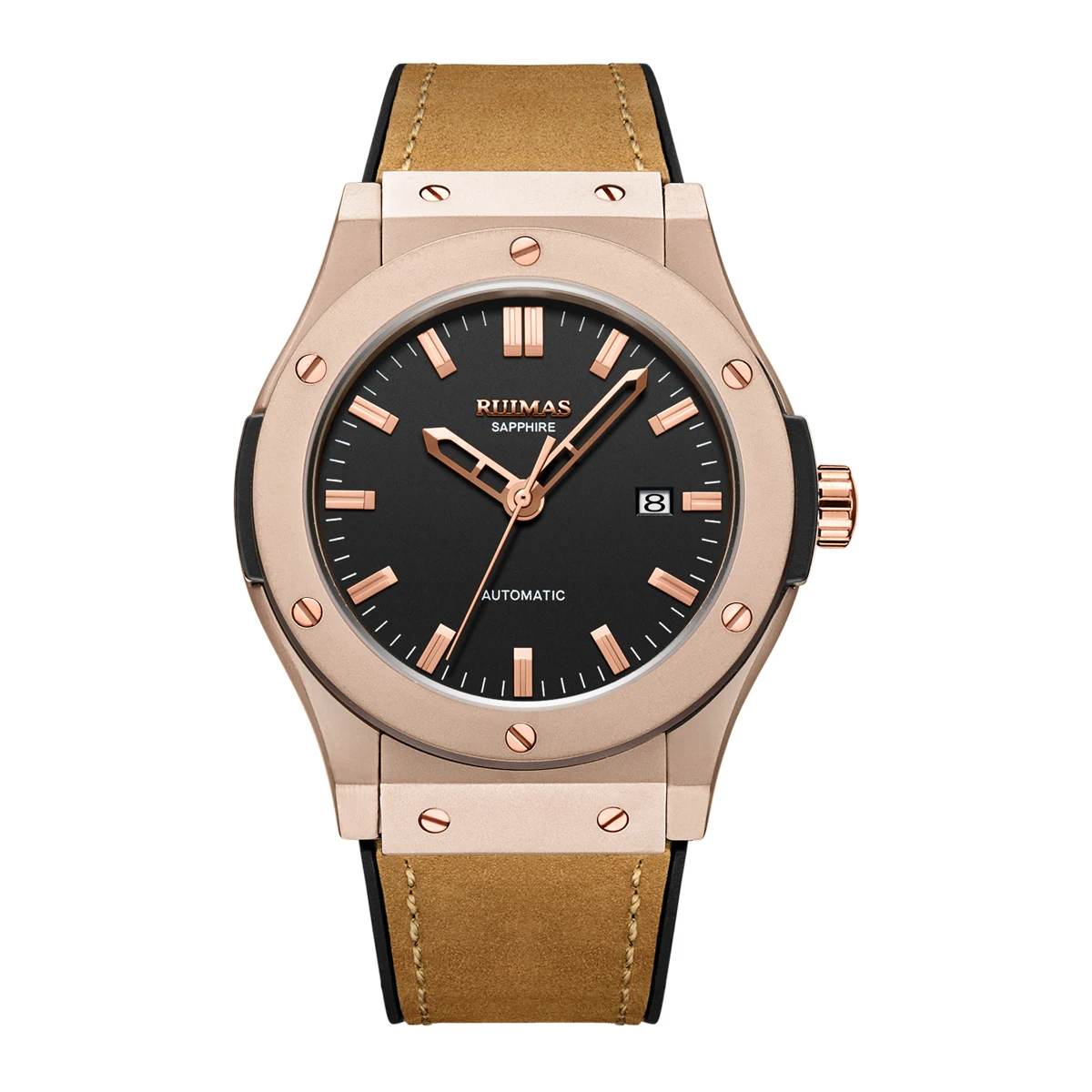 

Mens Watches Top Brand Luxury Ruimas Mechanical Automatic Watch Gentlemen Wristwatch Genuine Leather Strap Analog Date Display