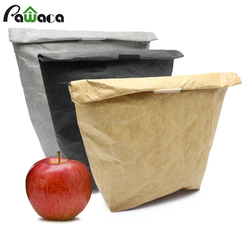 

Eco-Friendly Kraft Paper Lunch Bag Waterproof Insulated Lunch Box Foldable Reusable Leakproof Food Container for Women Kids Boy