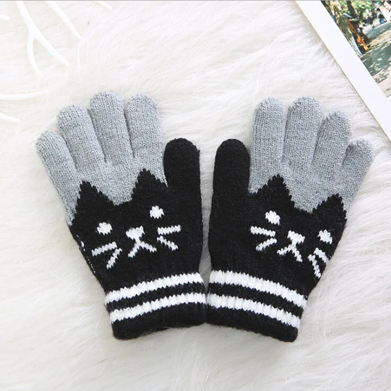 Новые брендовые Детские Зимние теплые толстые перчатки для маленьких мальчиков и девочек, магические перчатки - Цвет: Черный