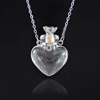 1PC Clear Heart Bottle Essential Oil Pendant Murano Glass Perfume Necklaces Stainless Steel Chain Perfumes For Women