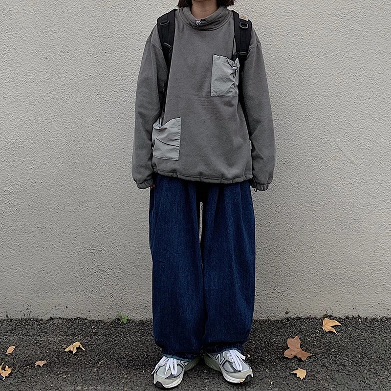 Harajuku толстовки водолазка с карманами корейский стиль Свободный пуловер с длинными рукавами и толстовки модная женская одежда