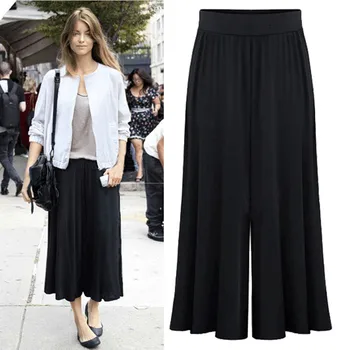 

KLV pants women pants брюки женские Womens Casual Loose Elastic Waist Plus Size Trouser Stripe Wide Leg Pants free shipping D4