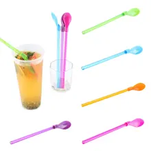 

2021 Creative Plastic Drinking Straw Spoon Dual-use Plastic Integrated Tea Straws Reusable Tea Tools Bar Accessories Utensils