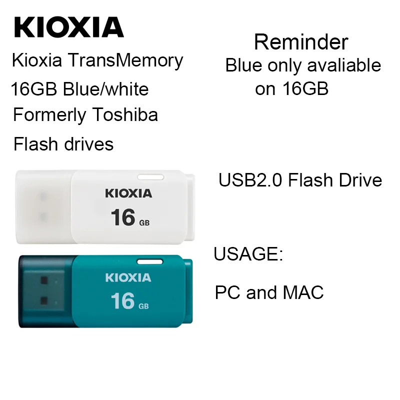 16 gb flash drive Kioxia USB TransMemory Flash drives 16GB Blue and White Formerly Toshiba U-Pan 16G U202 Pendrive with light usb flash memory