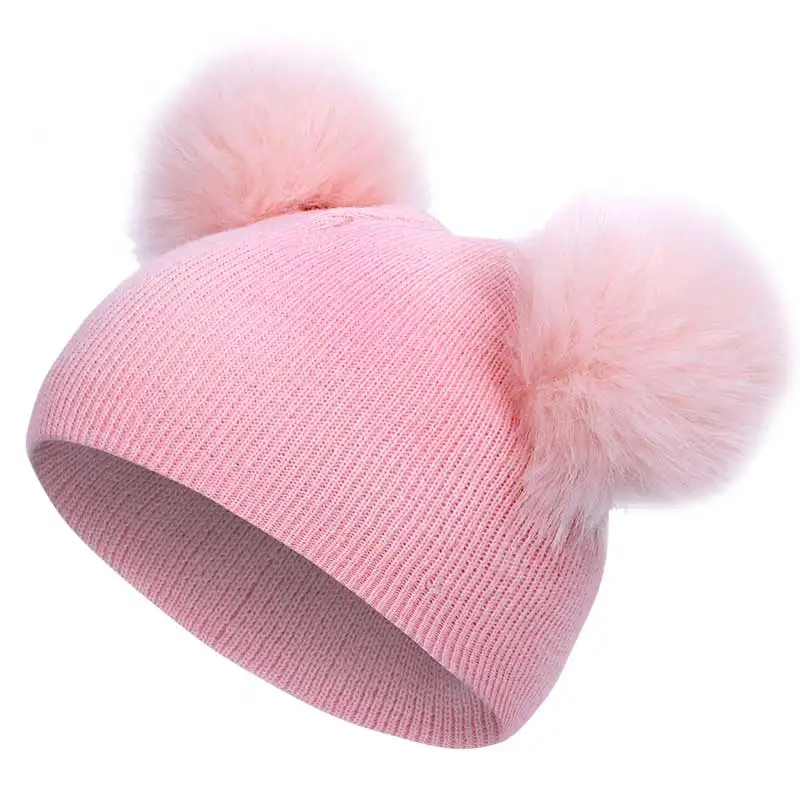 Новинка года; зимняя модная Милая Детская вязаная шапочка для мальчиков и девочек; цветная Повседневная шапка с помпоном из искусственного меха; мягкая шапка для малышей - Цвет: Light Pink