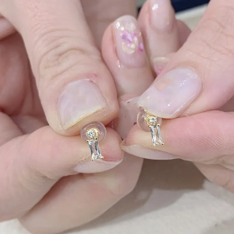 925 Sterling Silver Simple Square Crystal Stud Earrings Women Sweet Romantic Wedding 14K Gold Plating Jewelry Accessories Gifts