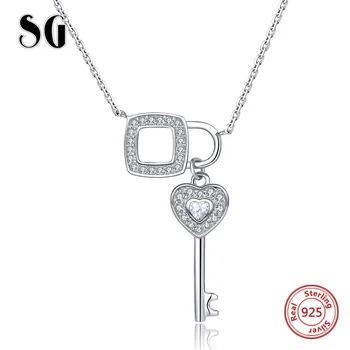 

Romantic 925 Sterling Silver Key of Heart Lock Chain Pendant Necklaces for Women Sterling Silver Jewelry Collar Free Shipping