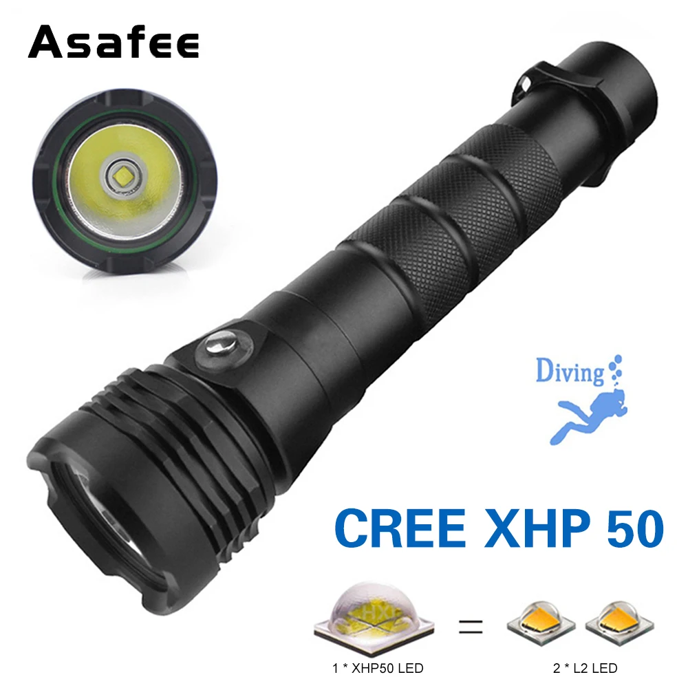 Светодиодный фонарик для дайвинга 2000 лм Cree XHP50 подводный мощный светодиодный