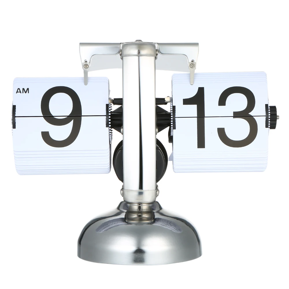 

Hot New Small Scale Table Clock Retro Flip Clock Stainless Steel Flip Over Internal Gear Operated Quartz Desk Clock Black/White