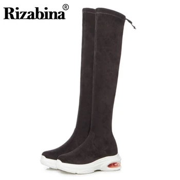 

RIZABINA 2020 High Quality Flock Women Over The Knee Boots Slim Stretch Boots Thick Sole Zipper Women Footwear Size 34-39