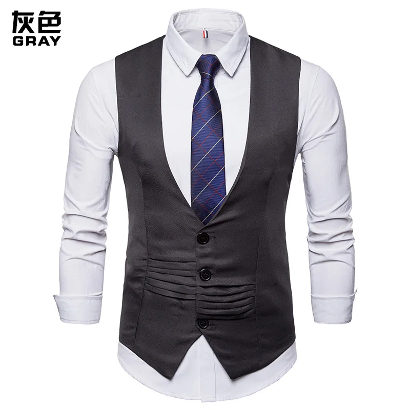 Men's V-neck Single Breasted Irregular Design Waistcoat Sportsman Suit Vest M41