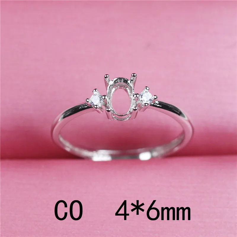 סגלגל צורת מתכוונן בסיס טבעת כסף 925 diy תכשיטי ביצוע חן טבעת הגדרת מציאת 4*6 נשים אופנה C