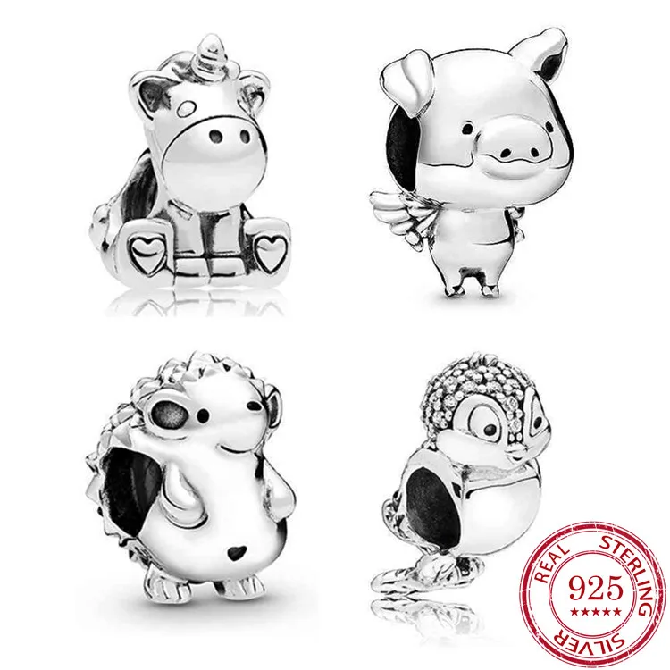 

925 Sterling Silver Unicorn Bruno Flying Pig Pipo Hedgehog Nino Charms Bead for Original Pandora Women Bracelet DIY Jewelry
