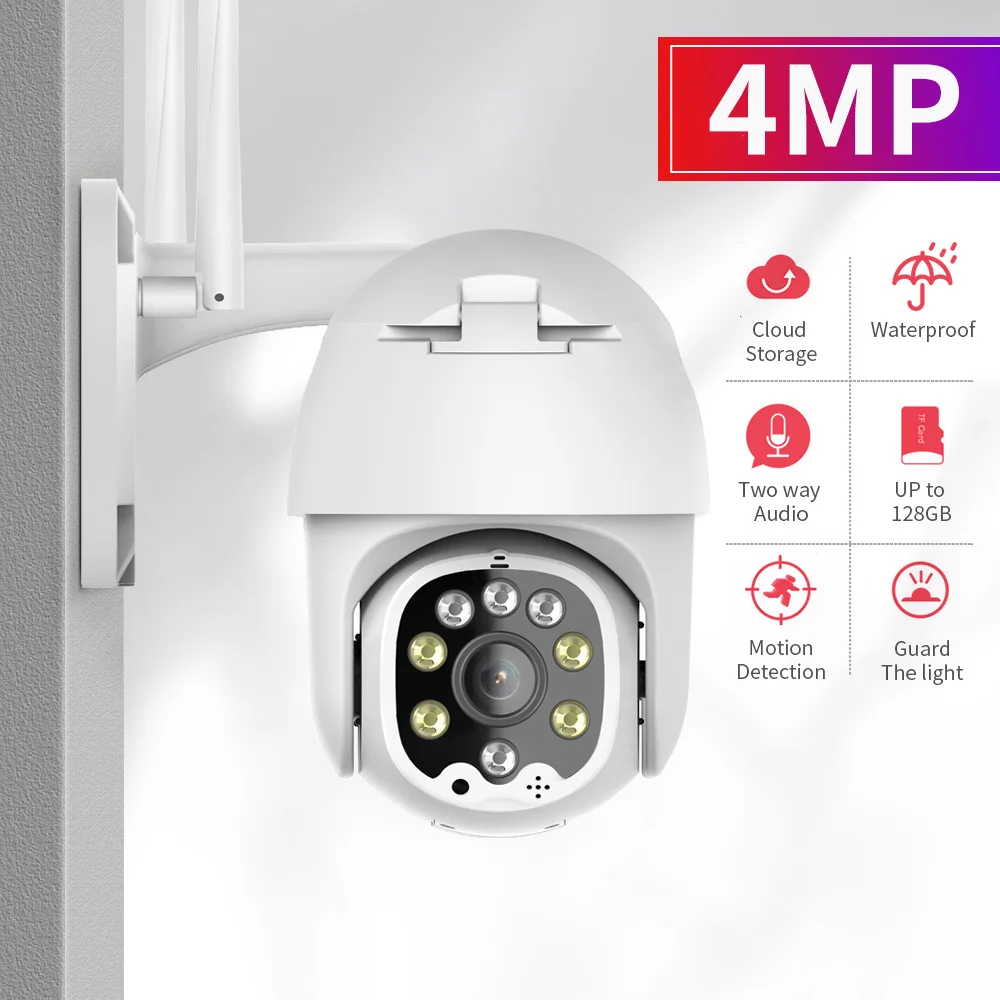 

4MP PTZ IP Camera Outdoor Speed Dome Wireless CCTV Pan Tilt 4X Zoom Surveillance Siren Alarm Wifi Camera