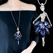 Модный Голубой кристаллический девочка танец балет кулон ожерелье балерина серебряный цвет подвеска цепь ожерелье s ювелирные изделия