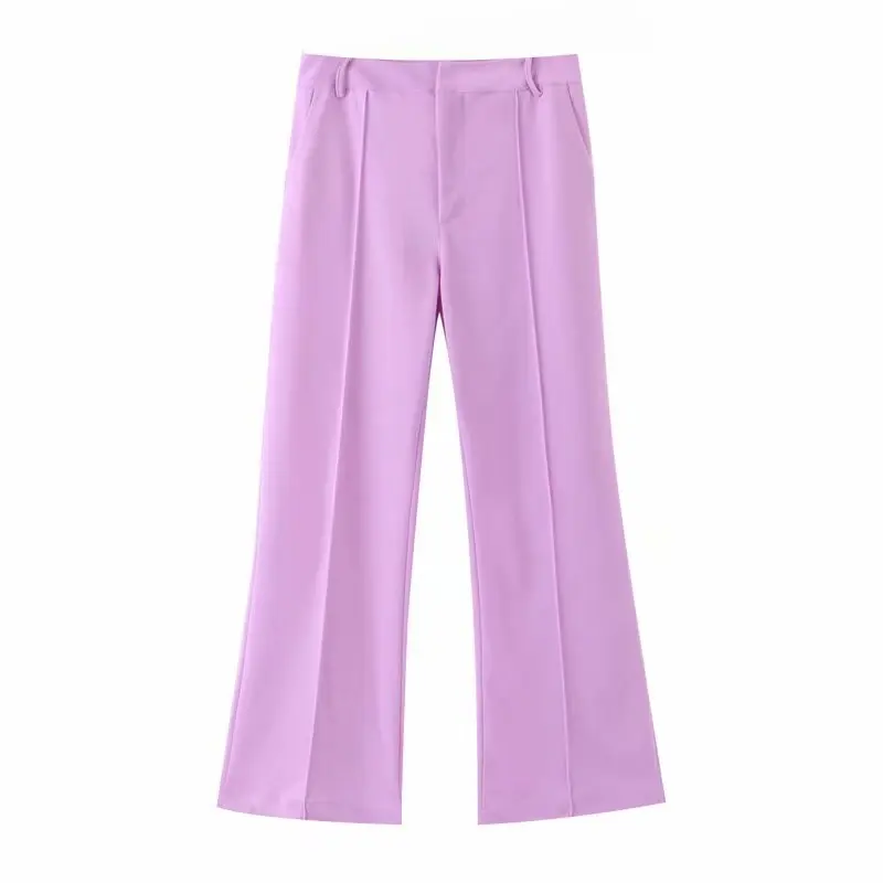 Осенний женский офисный формальный комплект из двух предметов, женский костюм, двойной пивоваренный фиолетовый Блейзер, высокая талия, узкие брюки клеш - Цвет: only pants