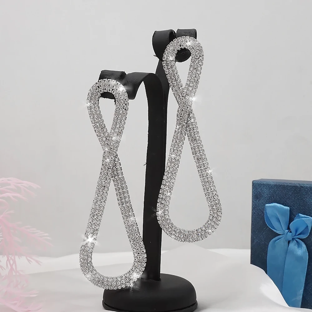 New Arrival Trendy White Crystal Long Tassel Dangle Earrings For Women Hanging Fashion Earrings Wedding Earings