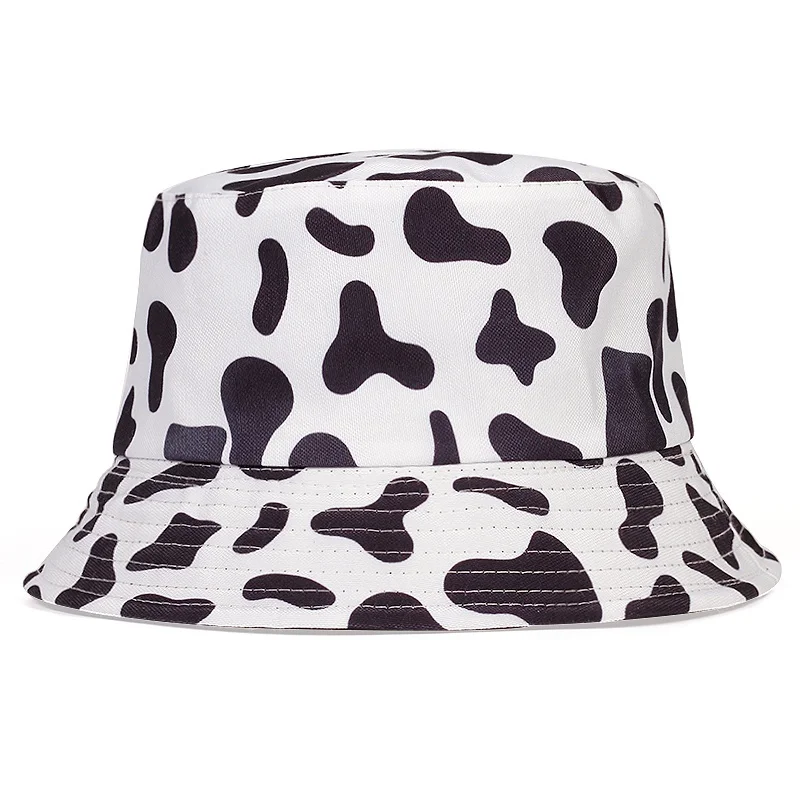 New Fashion Black White Cow Pattern Plaid Bucket Hats For Men Women Reversible Summer Fisherman Fishing hat Gorras