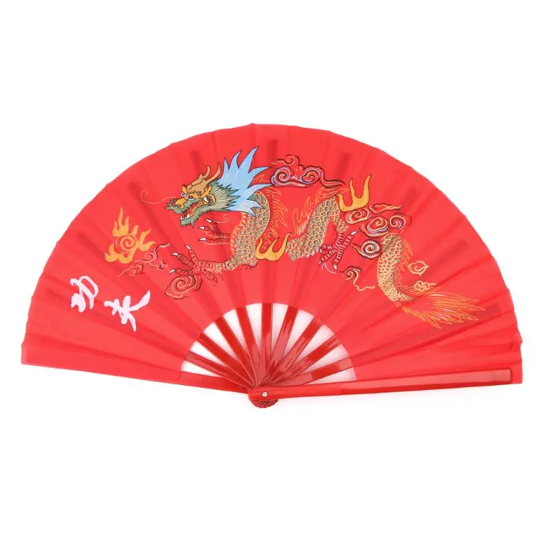 33 см китайские традиционные Боевые искусства складной Тай чи вентилятор кунг-фу представление для Tai Chi обучение танец китайский дракон - Цвет: Красный