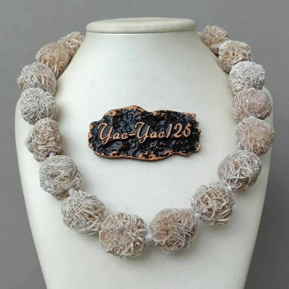

20'' Natural Desert Rose Selenite minerals clusters pocket Gems Stone Necklace