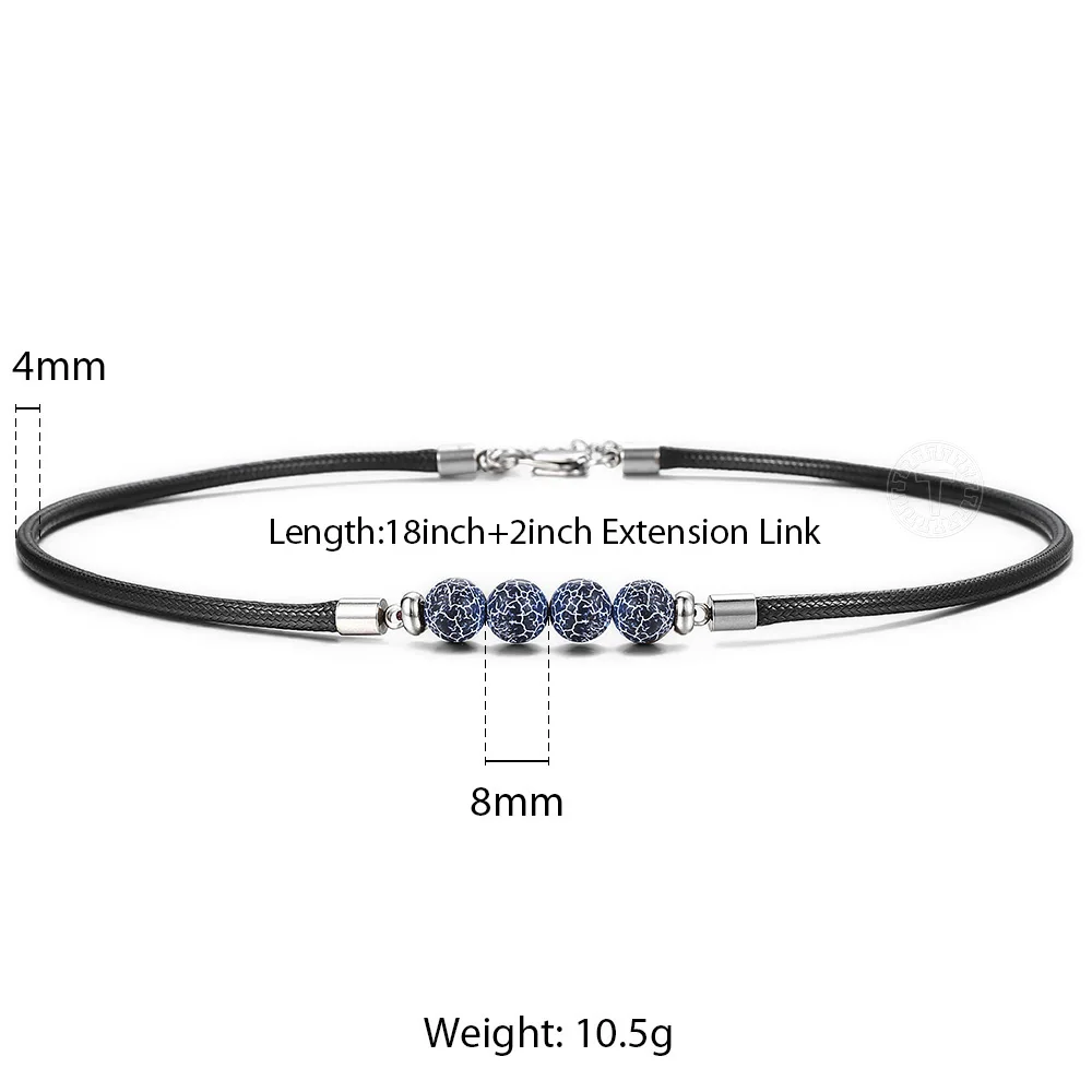 Trendsmax 8mm Natural Tiger Eye Stone Bead Necklace Charm Black Leather Cord Choker Necklace for Men Women Jewelry Gift DN125 - Metal Color: DN142