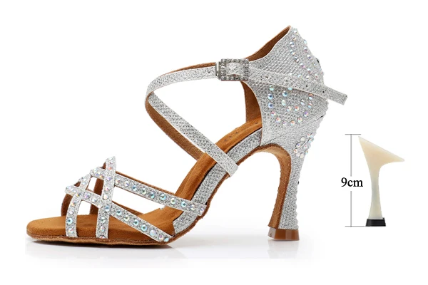DILEECHI/Женская обувь; блестящие и Фланелевые Туфли для латинских танцев; Обувь для бальных танцев; женские вечерние танцевальные туфли для сальсы; Цвет Черный; 9 см - Цвет: silver heel 9cm