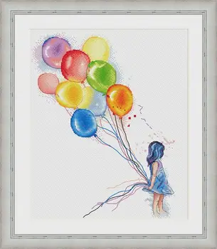 

tt Gold Collection Counted Cross Stitch Kit Cross stitch RS cotton with cross stitch Merejka Little girl holding a balloon