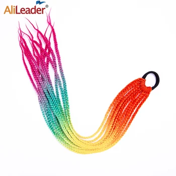 

Alileader Rainbow Crochet Braids Ponytail Synthetic Box Braids Hair Extension 60Cm Ponytail Hairpiece With Rubber Band Hair Ring