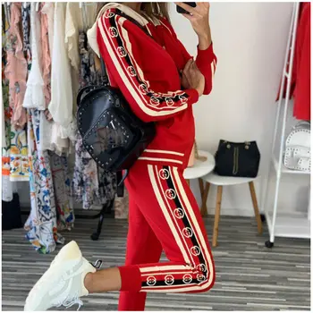 

Autumn Winter 2 Piece Set Women Hoodie Pants Printed Tracksuit Pullover Sweatshirt Trousers With Pockets Tracksuit Suits