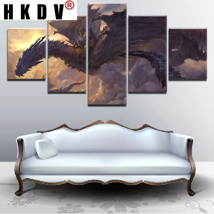 Картина HKDV принты для домашнего декора в рамке Постер dota 2 из 5 частей Современная