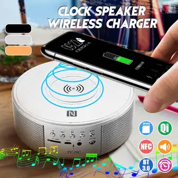 

Qi Wireless Charger bluetooth Speaker Music Player Stereo Clock TF Card AUX NFC Function for Samsung for iPhone X XR XS MaX 8