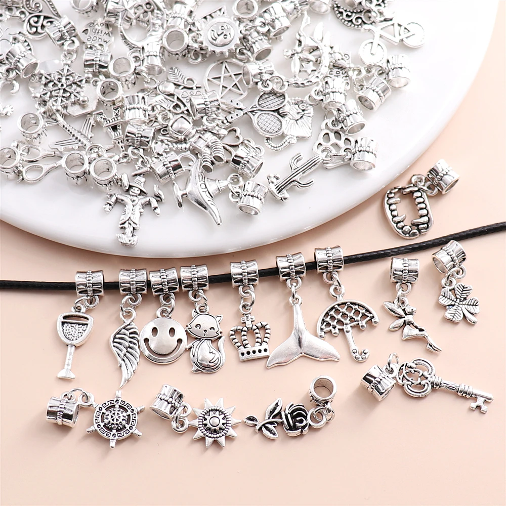 50 piezas de plata Vintage europea para mujer, abalorio de diseño collar de personalizado, pulsera, suministros de fabricación de joyas DIY, colgante|mixed charms|charms mixmixed vintage charms -