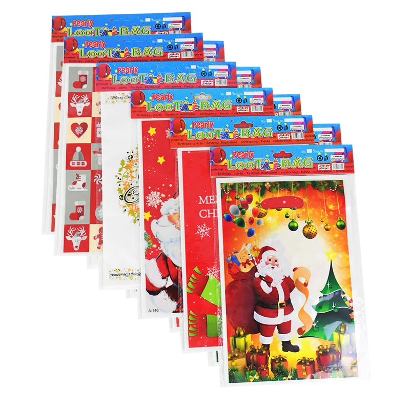 10 pzas bolsa de dulces de Santa Claus bolsas de regalo de decoración de Navidad galletas de bocadillos paquete de galletas fiesta de fiesta bolsa de plástico - Imagen 2