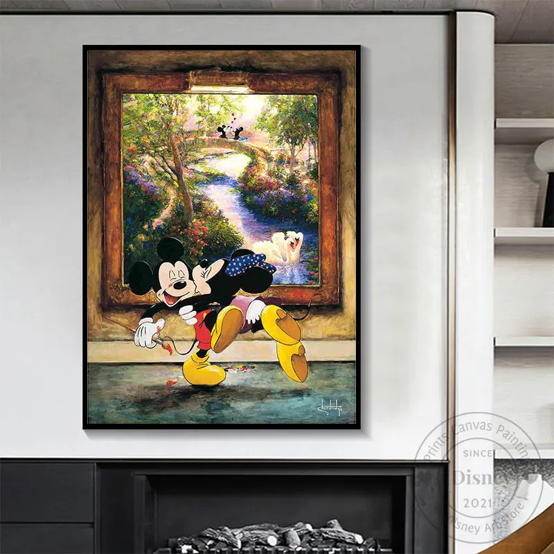 ディズニーミッキーとミニーのレトロなスタイルのキャンバスの