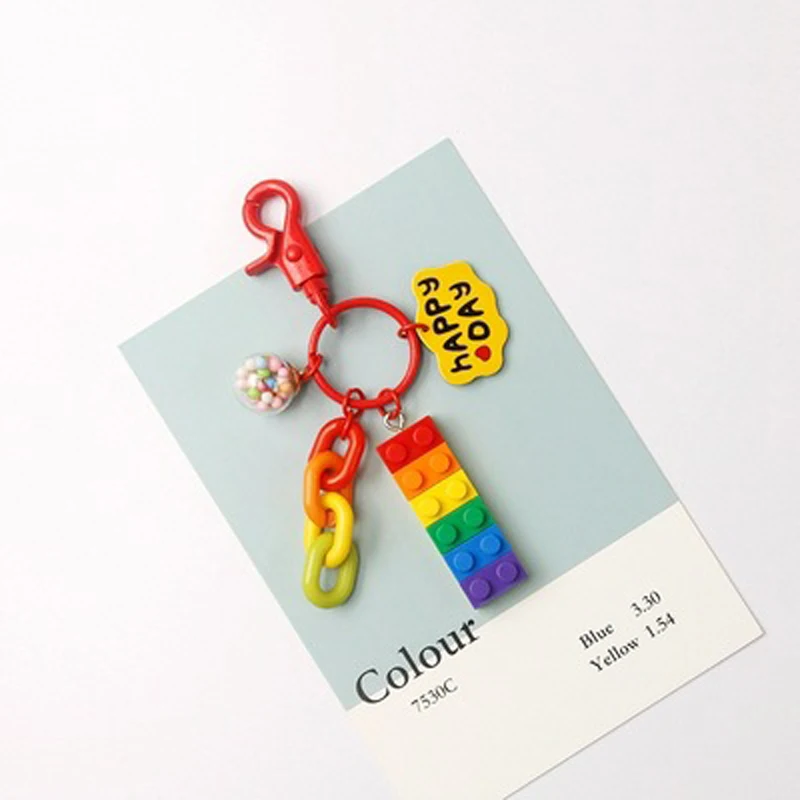 New Cute Building Blocks Keychain Keyring For Women Girl Jewelry Korea Red Heart Flower Car Bandbag Key Holder | Украшения и