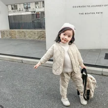 Детский зимний комплект одежды для девочек; коллекция года; Осенняя хлопковая одежда для мальчиков и девочек; комплект из двух предметов; теплые комплекты из плотного хлопка для малышей