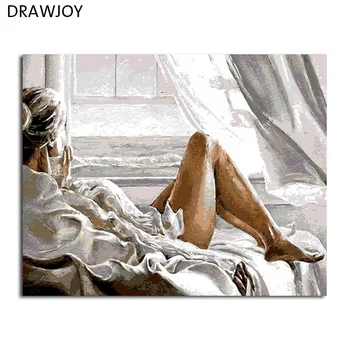 

DRAWJOY Framed Home Decor Pictures DIY Painting By Numbers Digital Oil Painting On Canvas Beauty Lady Wall Art