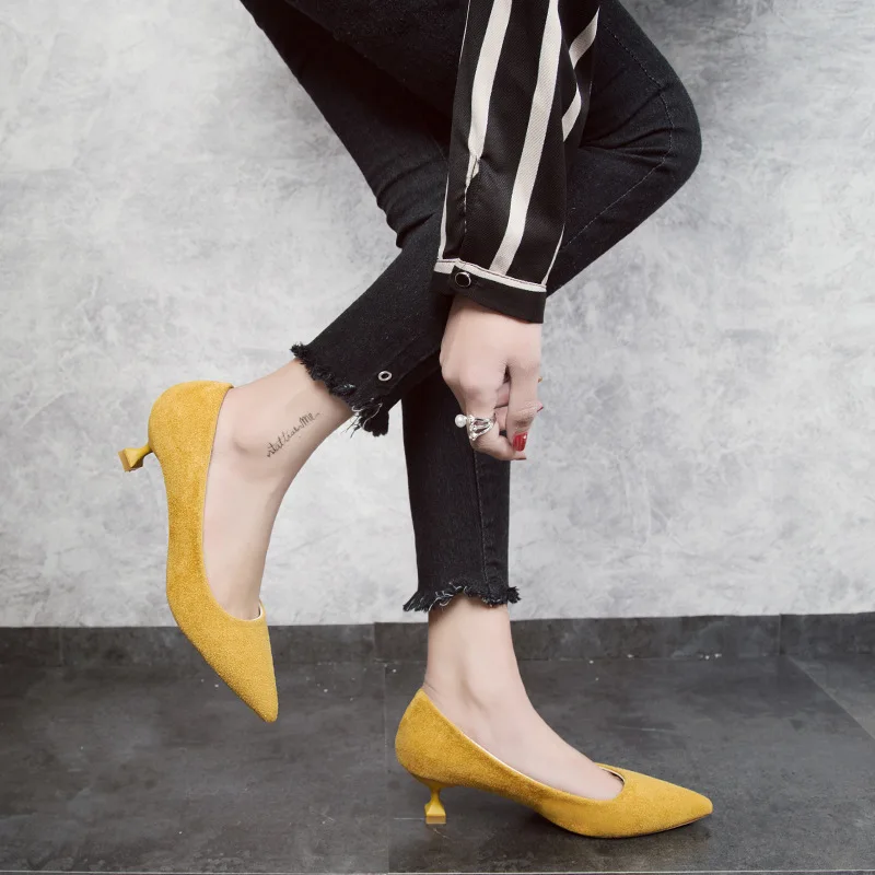 

New Style Korean-style Thin Heeled Spring Shoes Semi-high Heeled Kitten Heels Versatile Pointed-Toe Women's Business Work Shoes
