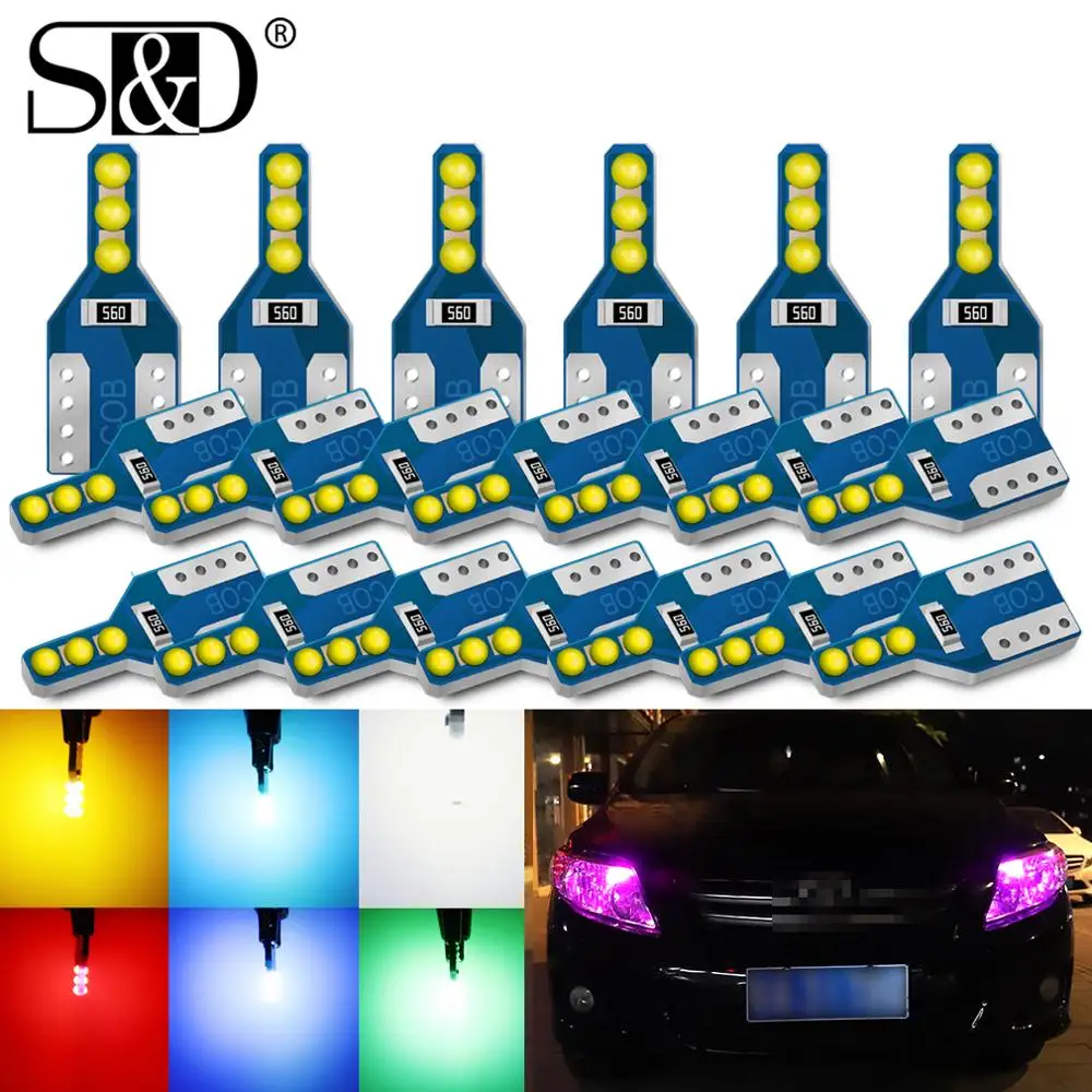 

20Pcs W5W LED T10 LED Bulb WY5W 194 168 501 COB Car Wedge Parking Light Door Interior Lamp Auto White Red Yellow Blue Green Pink