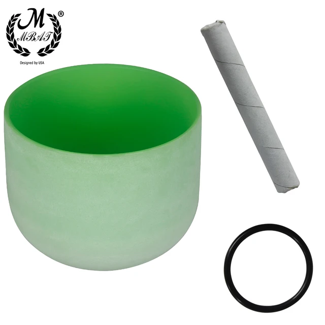 M MBAT 8 Inch Note B Crystal Singing Bowl Green Frosted Quartz Meditation Yoga Sound Healing Perfect Singing Bowl Rubber Stick Green
