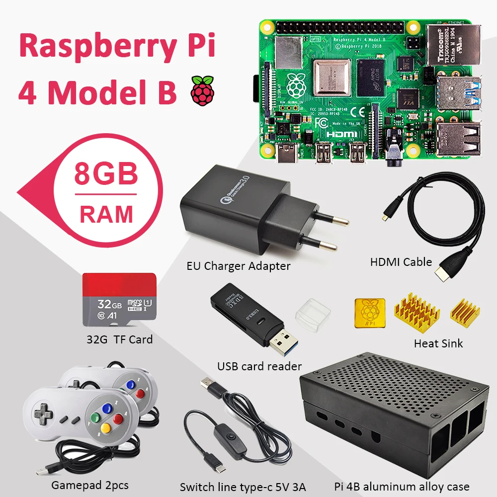 Raspberry pi 4 8 Гб комплект ОЗУ Pi Модель B PI 4B Гб: + радиатор адаптер питания Корпус