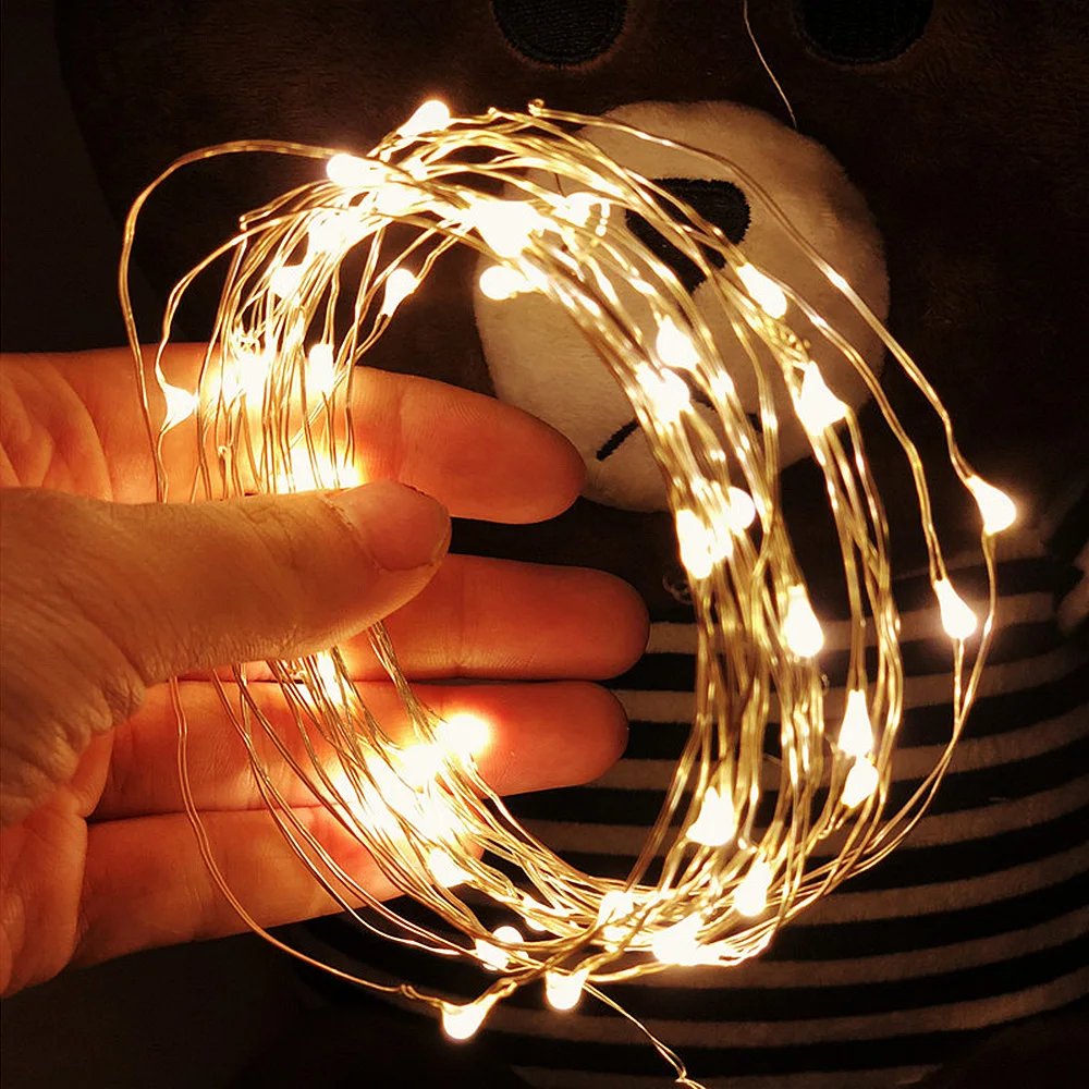 Набор из 8 светодиодный Сказочный свет 2/3/5 м светодиодный серебристо-медный провод гирлянды светодиодные огни не включают в себя Батарея Хэллоуина Рождественский Декор для комнаты, вечеринки